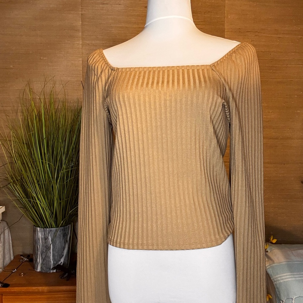 Madewell Tan Ribbed Blouse